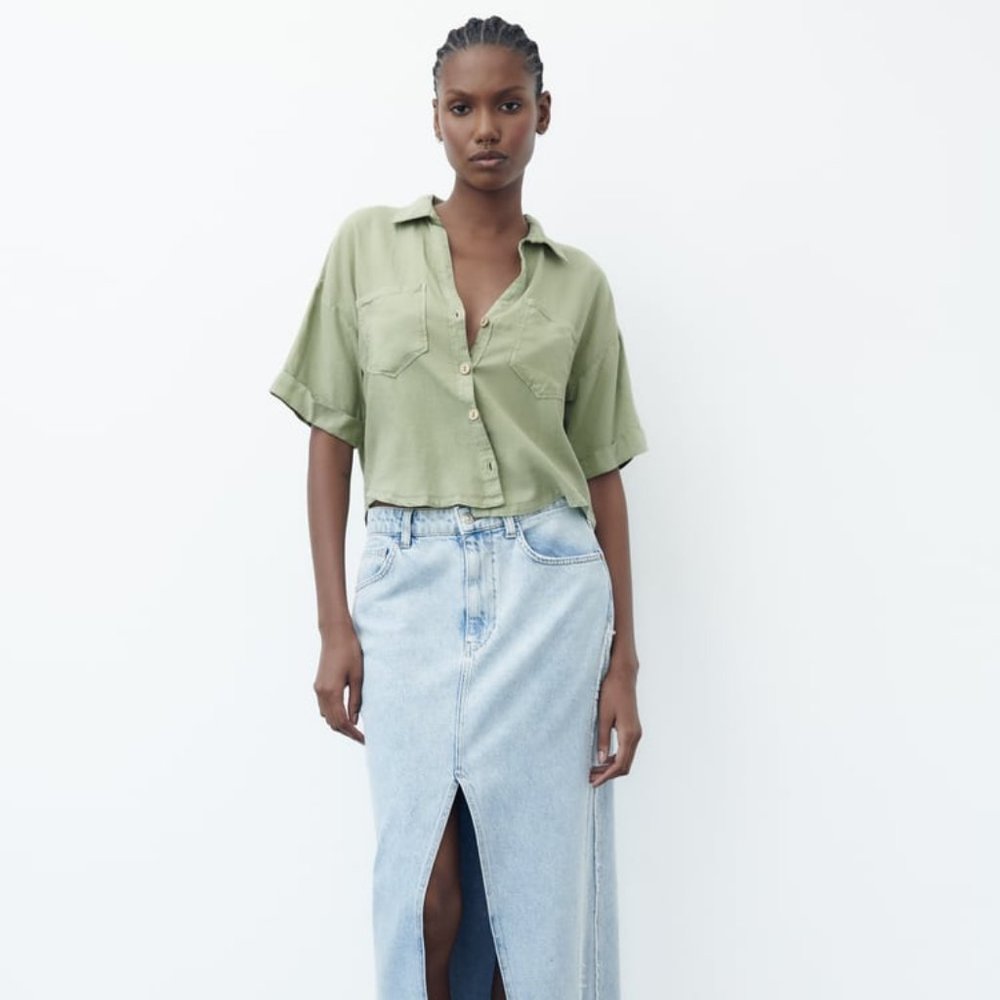NWT Zara Linen Blend Crop Shirt